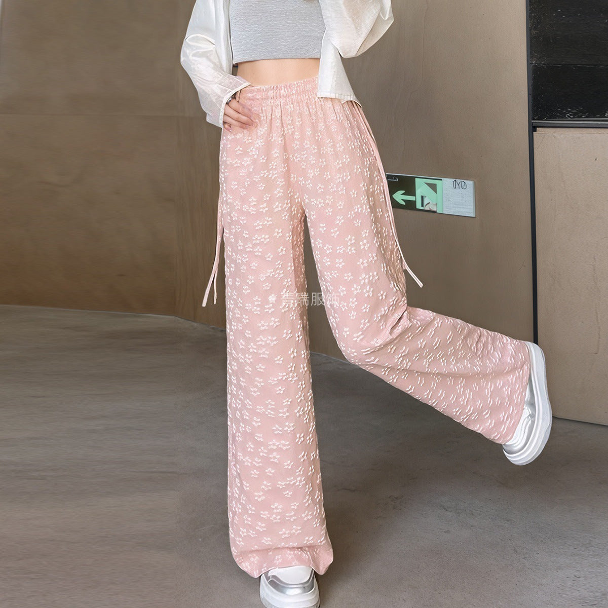 Damen Leichte Sommerhose aus Luftigem Stoff Weite Bein