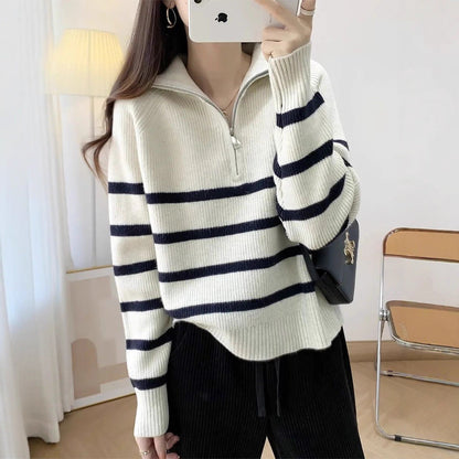 Damen Strickpullover Halbzipper Eveloria