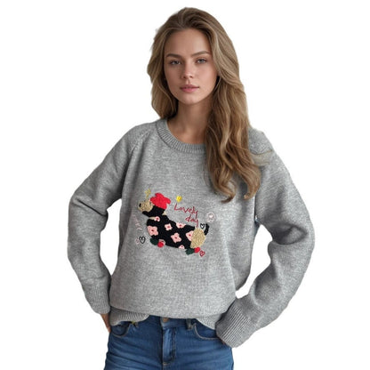 Damen Sweatshirt Tierdesign Blumenstickerei Eveloria