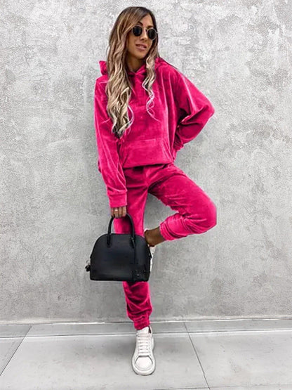 Damen Velours-Jogginganzug mit Kapuze und elastischem Bund