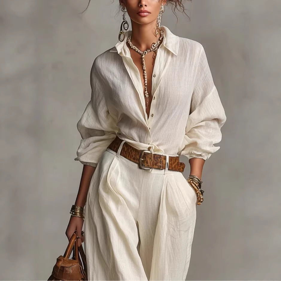 Damen Bluse Leichter Stoff Bindegürtel Locker