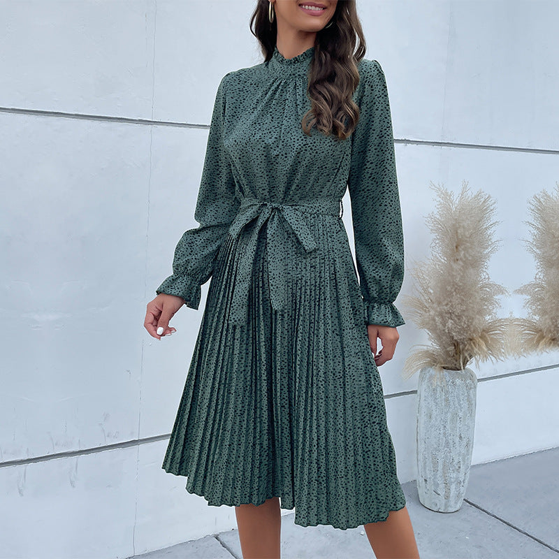 Damen Wickelkleid Midi Länge Rüschensaum Taillengürtel