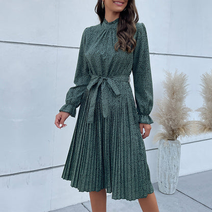 Damen Wickelkleid Midi Länge Rüschensaum Taillengürtel