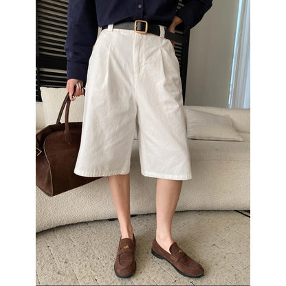Damen Chino Shorts Hochwertig Falten Gürtel Detail Beige - Eveloria
