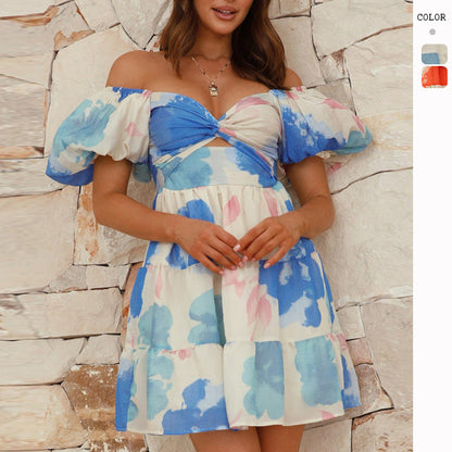 Damen Rüschenkleid Schulterfrei Floralmuster Eveloria - Eveloria