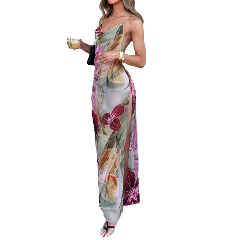 Damen Maxikleid Blumenmuster Durchsichtig Schlank Eveloria