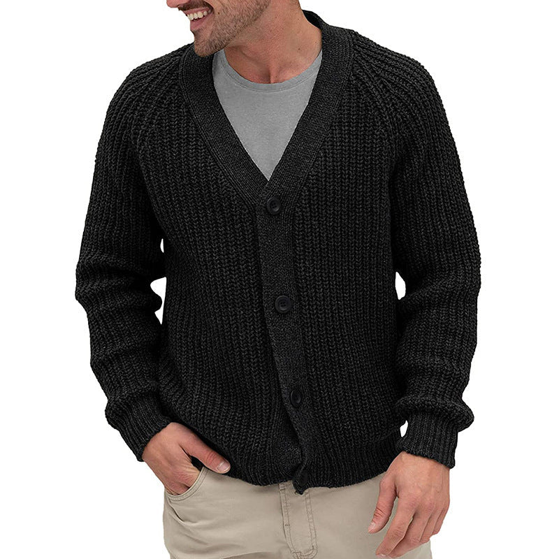 Herren Strickjacke Grobmaschen Elegante Knöpfe Schwarz - Eveloria