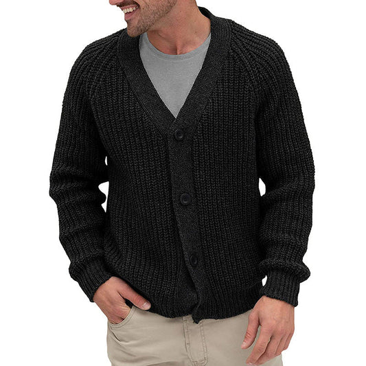 Herren Strickjacke Grobmaschen Elegante Knöpfe Schwarz - Eveloria