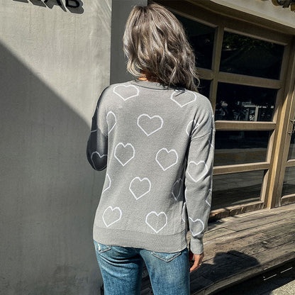 Damen Strickpullover Herzdesign Lässig