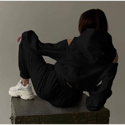 Damen Hoodie-Oberteil Offene Schultern Locker Passform Eveloria