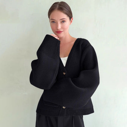 Damen Strickjacke V-Ausschnitt Große Taschen Eveloria