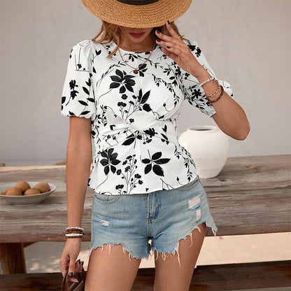 Damen Bluse Floralmuster Tailliert Eveloria