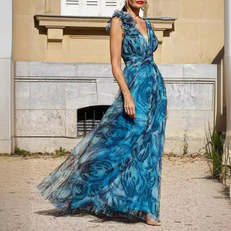 Damen Maxikleid Leichtes Chiffon Mit Spitzenrändern Rosa - Eveloria