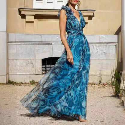Damen Maxikleid Leichtes Chiffon Mit Spitzenrändern Rosa - Eveloria