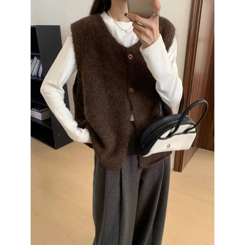Damen Strickweste Lässiger Schnitt Mit Knöpfen Beige