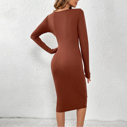 Damen Midi-Kleid Figurbetont Cut-Out-Details Länge Mit Ärmeln