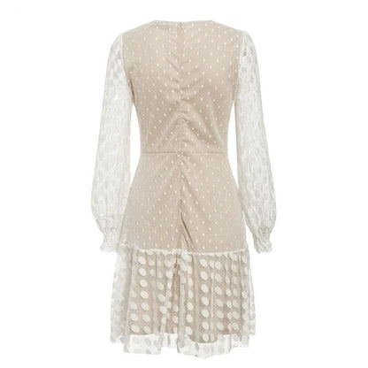 Damen Kleid mit Punktedesign und Volant Transparente Ärmel Eveloria