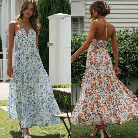 Damen Maxikleid Blumendruck Verstellbare Träger Eveloria - Eveloria