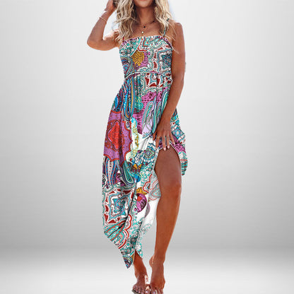 Damen Maxikleid Elastisch Asymmetrischer Saum Eveloria