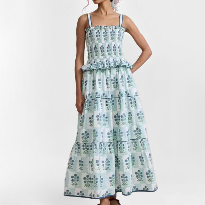 Damen Maxikleid Rüschendetails Floralmuster Eveloria
