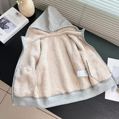 Damen Hoodie-Jacke Fleecefüllung Warm Kuschelig Grau Eveloria