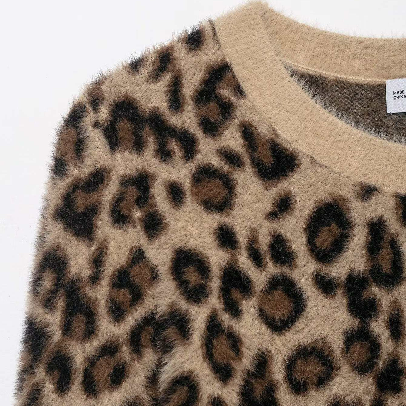 Damen Pullover Leopardenmuster Kuschelfleece