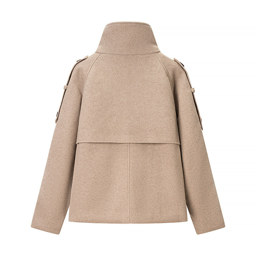 Damen Wolljacke Hochkragen Dekorative Knöpfe Eveloria