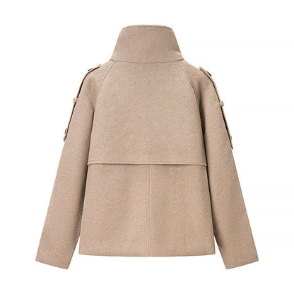 Damen Wolljacke Hochkragen Dekorative Knöpfe Eveloria