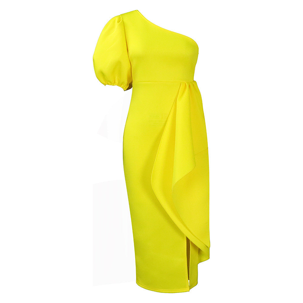 Damen Kleid Asymmetrisch Dekoratives Drapierung Elegantes Design