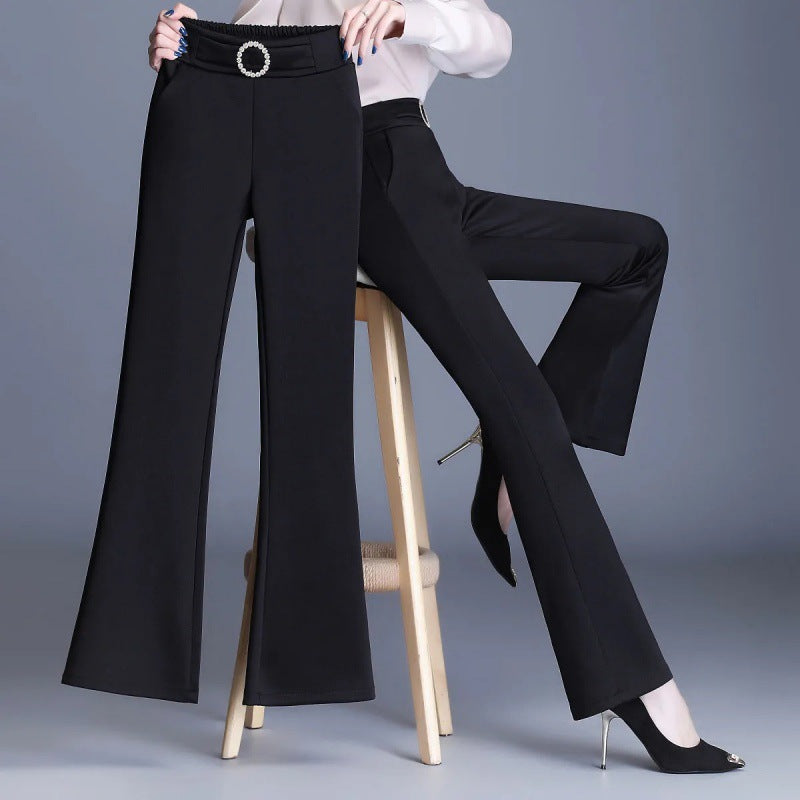 Damen High-Waist-Hose Breites Bein Dekorativer Gürtel Schwarz Eveloria - Eveloria