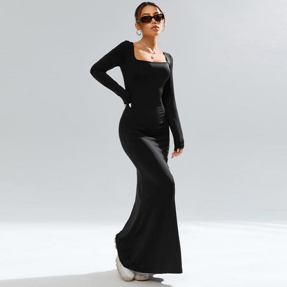 Damen Maxi-Kleid Quadratischer Ausschnitt Figurformend