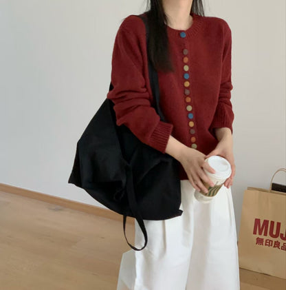 Damen Strickjacke Bunt Lässiger Schnitt