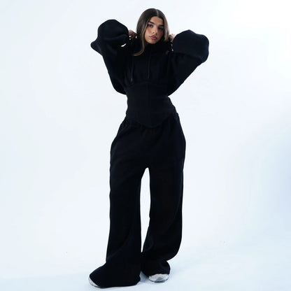 Damen Oversized Hoodie Lässig Weite Bund Grau Eveloria