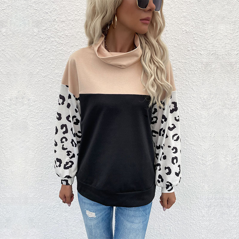 Damen Sweatpullover Animalprint Hoher Kragen Eveloria