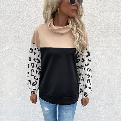 Damen Sweatpullover Animalprint Hoher Kragen Eveloria