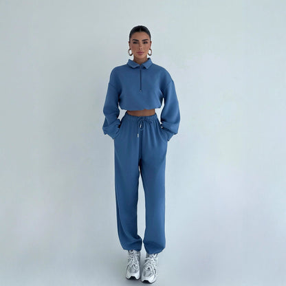Damen Sportanzug Cropped Stehkragen Reißverschluss Eveloria