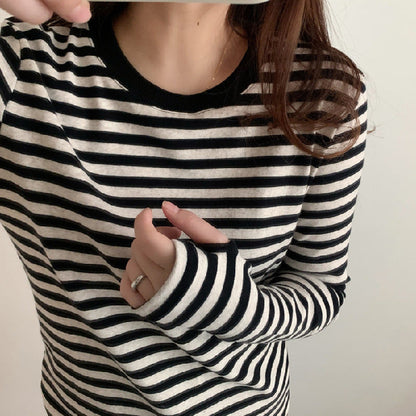 Damen Longsleeve-Shirt Streifenmuster Daumenlöcher Eveloria