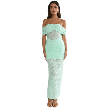 Damen Cocktailkleid Spitze Oberteil Fließender Rock