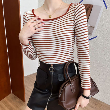 Damen Langarmshirt Maritimes Streifenmuster Weite Rundhalsausschnitt