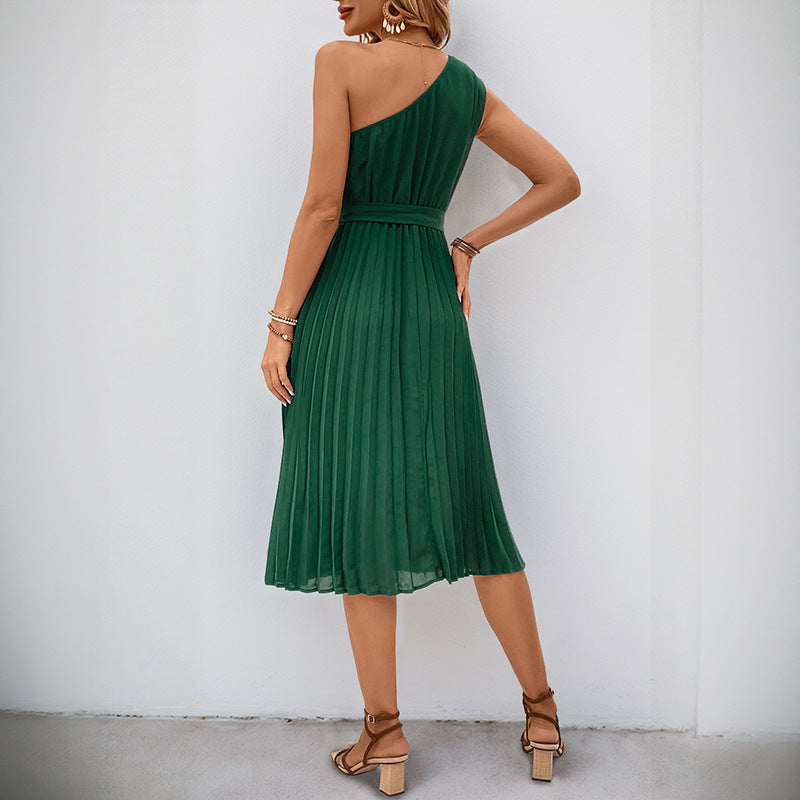 Damen Midi-Kleid Plissee Taillengürtel Elegant Eveloria