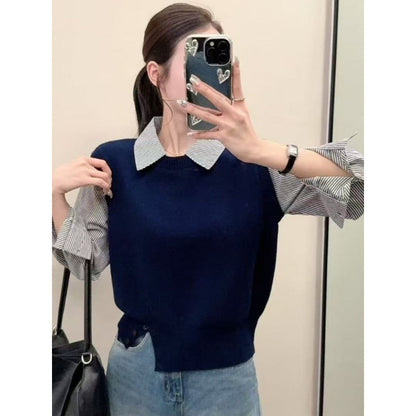 Damen Pullover Lässig Strukturiert Mit Hemdärmel Beige