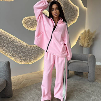 Damen Fleece Jogging Set Hochschlitze Grau Eveloria