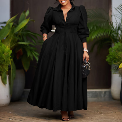 Damen Maxi-Hemdkleid mit Taillenbund Elegantes Design