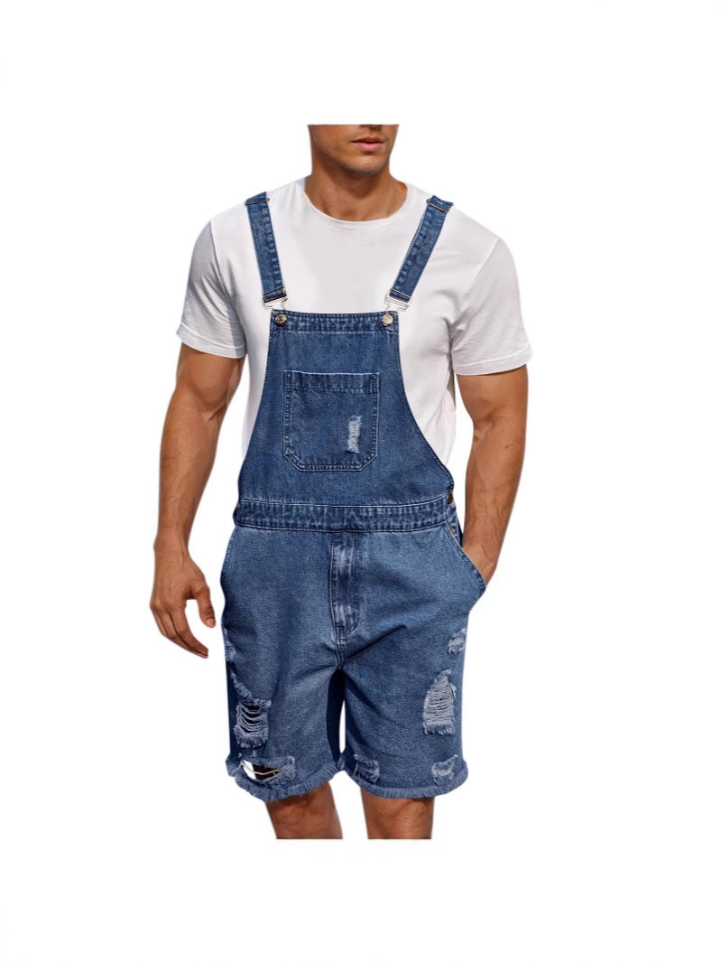 Herren Latzhose Distressed Denim Blau - Eveloria
