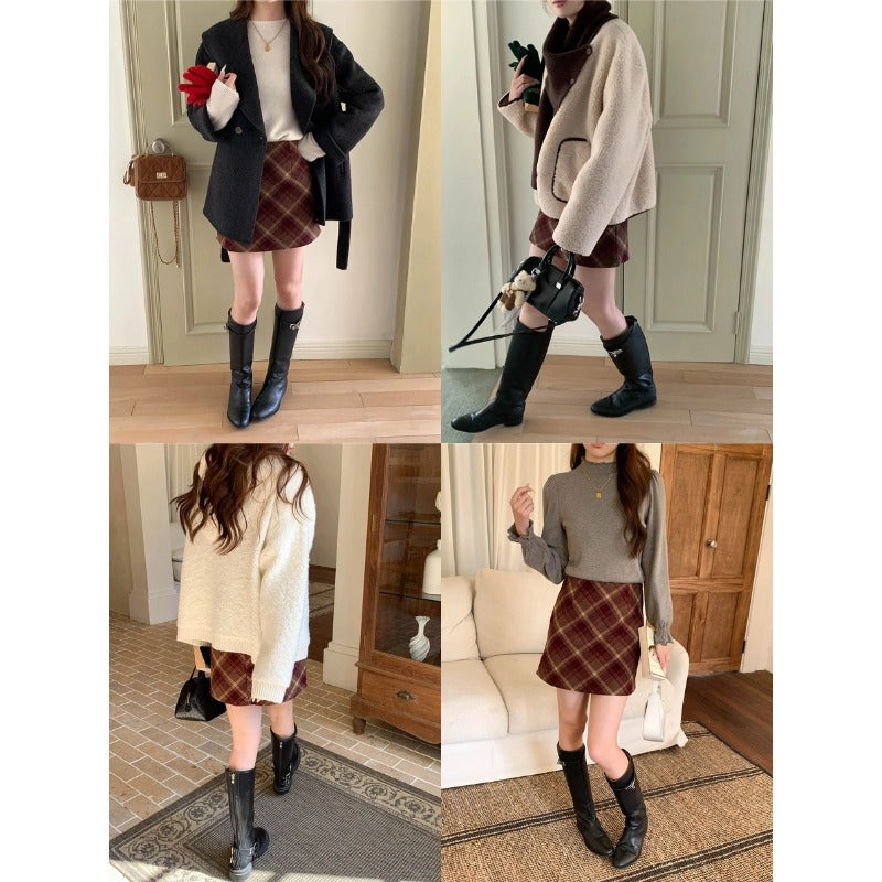 Damen Minirock Karierter Stoff Seitentaschen