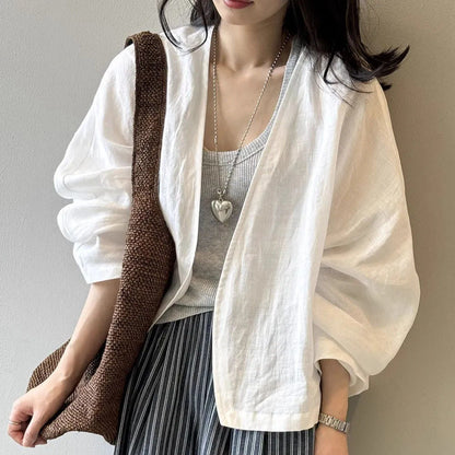 Damen Leinenjacke Lässig Beige - Eveloria