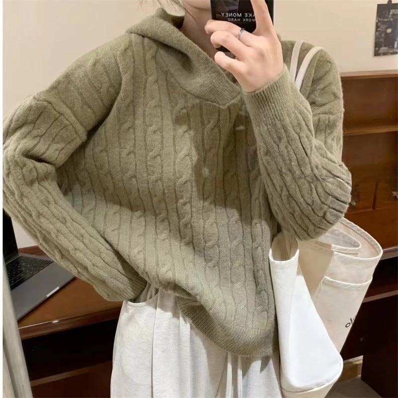 Damen Strickpullover Kapuze Zopfmuster Kuschelig Grau Eveloria - Eveloria
