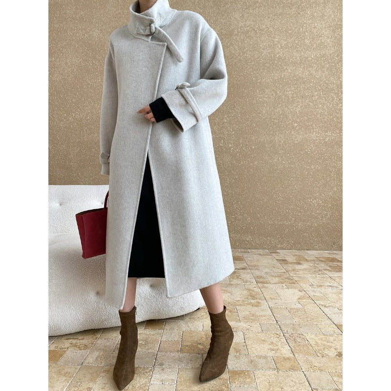Damen Mantel Wollmix Lang Revers Eveloria