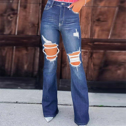 Damen High-Waist Jeans Destroyed-Look mit hohen Taschen