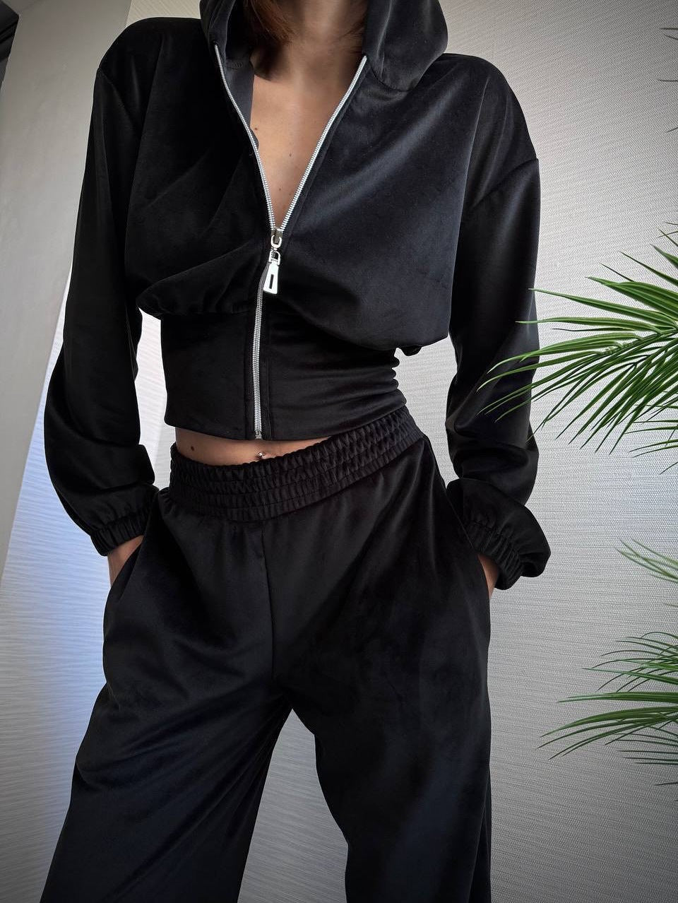 Damen Lounge-Set mit Kapuze Elastischer Bund Grau Eveloria